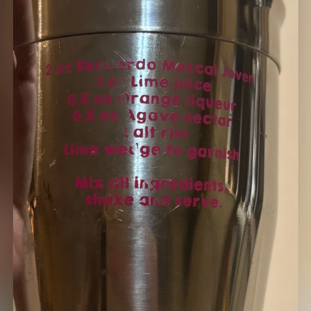 El Recuerdo Mezcal Metal Cocktail Shaker Stainless‎ Steel w/ Recipe 6” Tall
